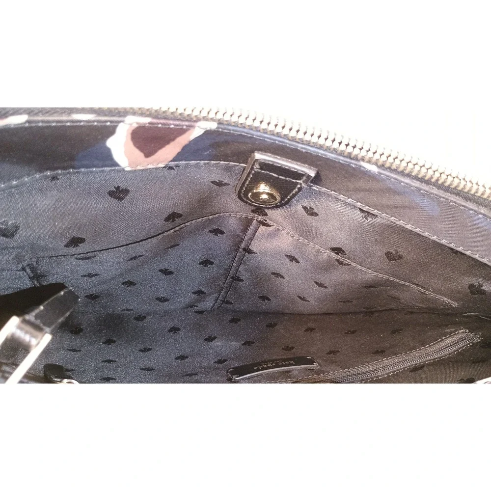 Kate Spade Tote Bag Womens Medium Black Good Floral Nylon Leather Trim Shoulder
